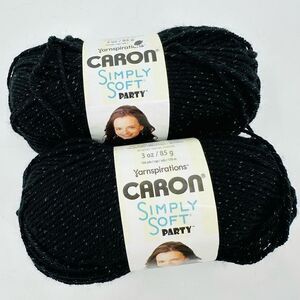 Caron Simply Soft Party Yarn Lot of 2 Black Sparkle Metallic #4 Medium Acrylic